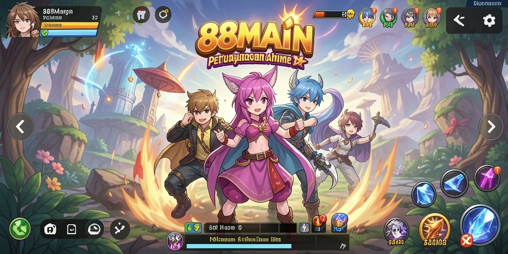 Tampilan gameplay menarik di 88MAIN dengan karakter-karakter Anime yang ceria.