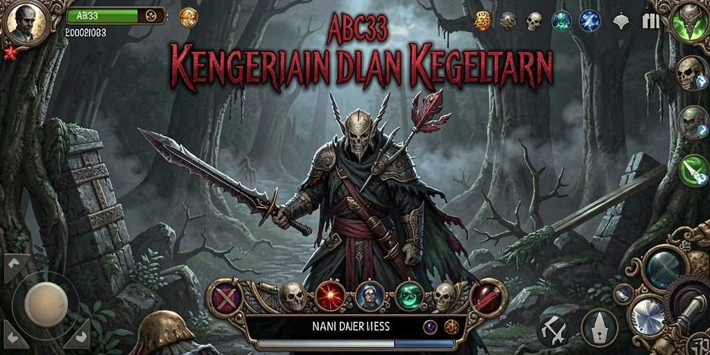 Tangkapan layar gameplay ABC33 menampilkan suasana gelap dan menakutkan.