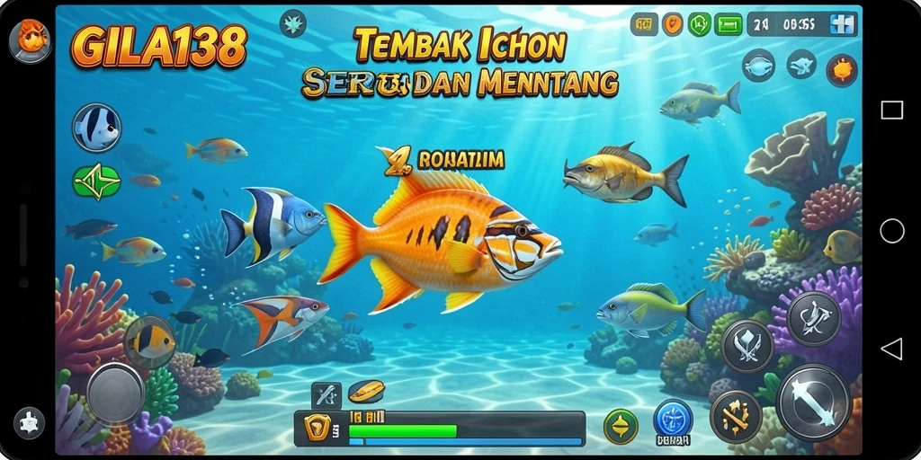 Tampilan gameplay seru GILA138 saat menembak ikan di laut.