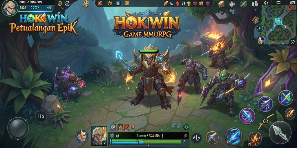 Screenshot gameplay HOKIWIN yang menunjukkan pertarungan epik di dunia fantasi.