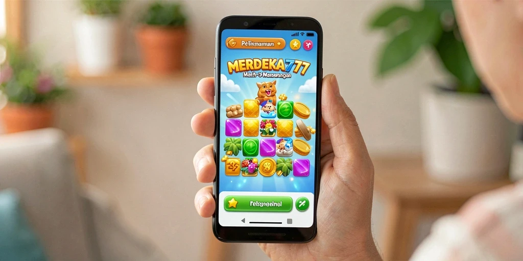 Tangkapan layar MERDEKA777 yang menunjukkan gameplay Match-3 yang seru dan penuh warna.