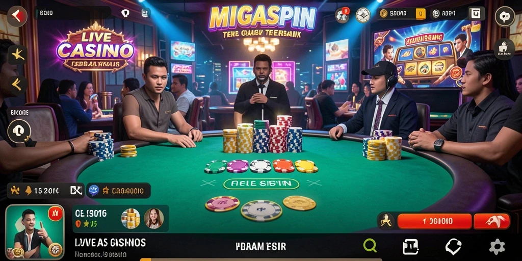 Tampilan gameplay Live Casino MIGASPIN dengan dealer profesional.