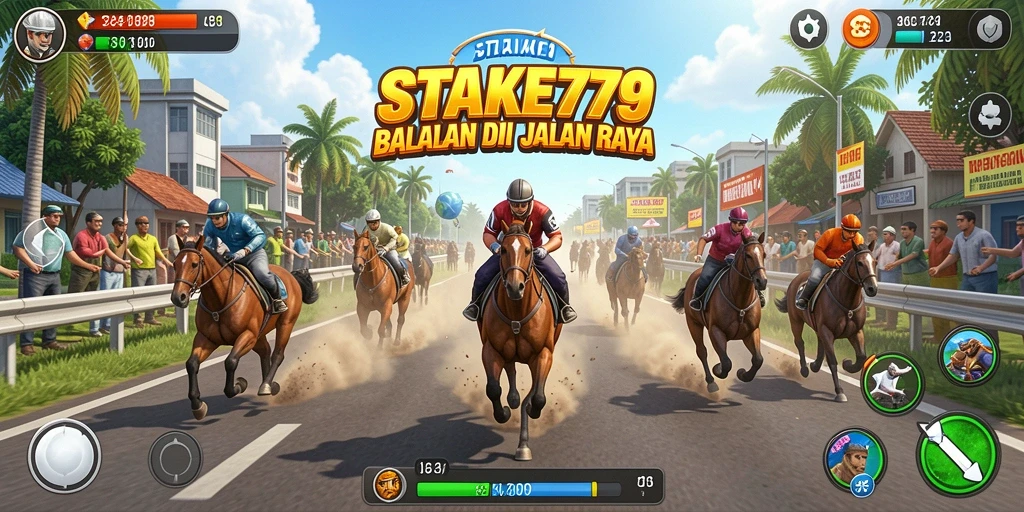 Screenshot STAKE779 menampilkan aksi balapan yang mendebarkan di jalan raya.