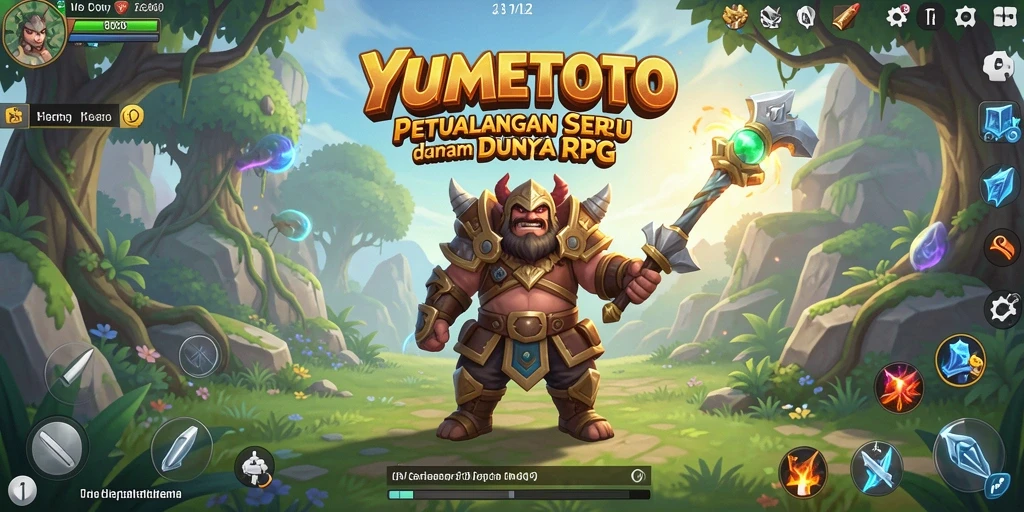 Tangkapan layar gameplay YUMETOTO yang menunjukkan pertempuran epik RPG.