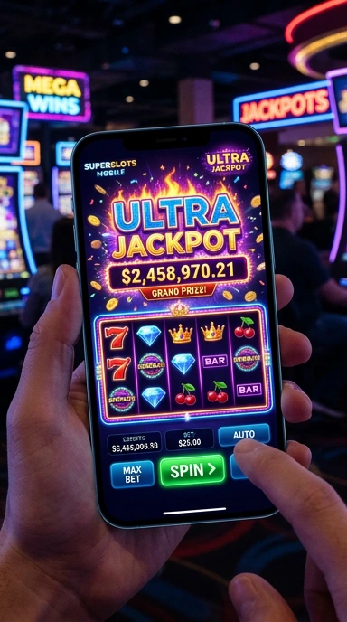 Tampilan aplikasi superslots yang menarik dan modern.